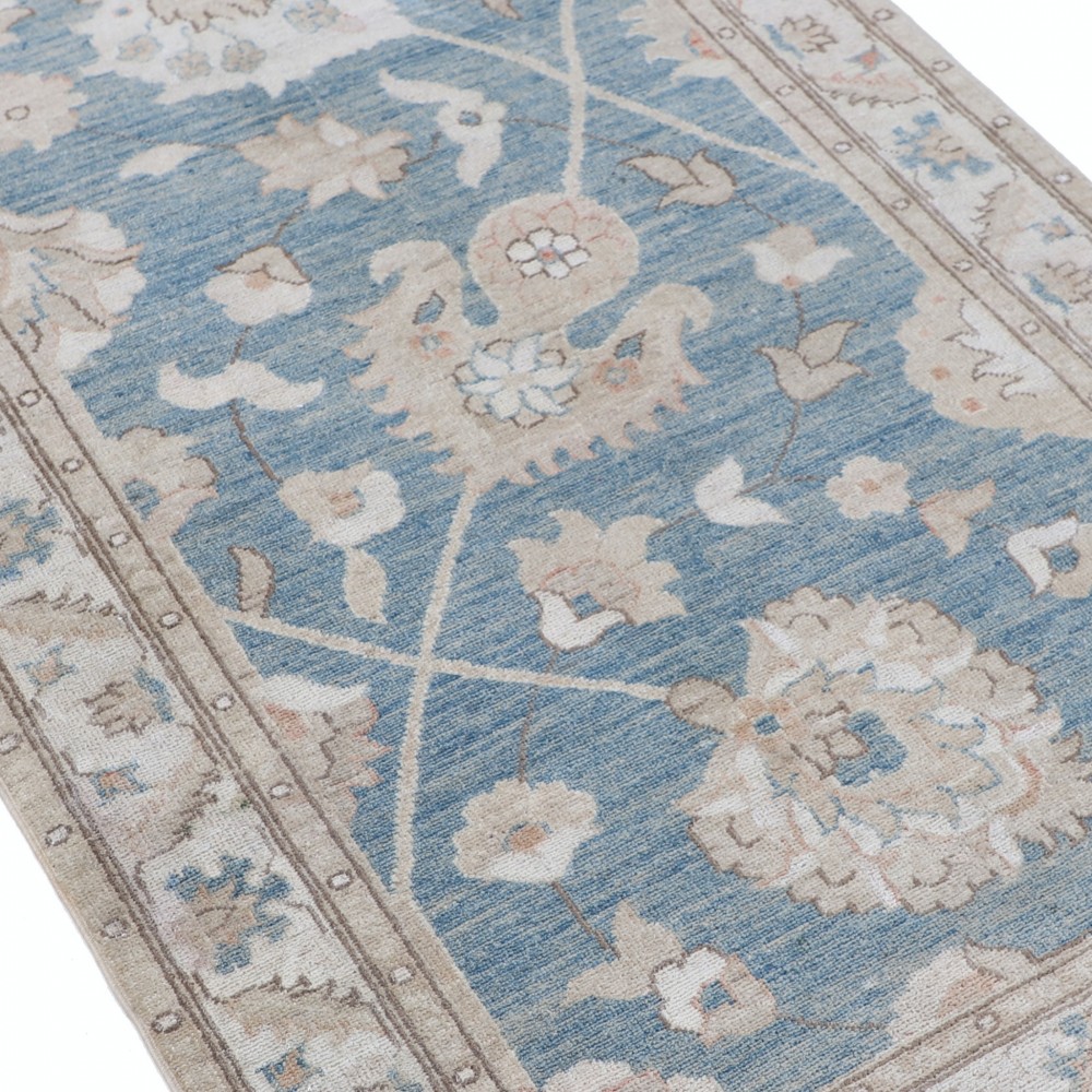 Hand Knotted Light Blue, Ivory, Beige Wool Area Rug | Turkish Oushak Style Accent Rug Hand Knotted Light Blue, Ivory, Beige Wool Area Rug | Turkish Oushak Style Accent Rug
