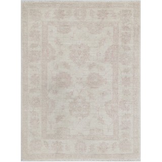 Hand Knotted Beige Turkish Wool Accent Rug with All-Over Floral Design