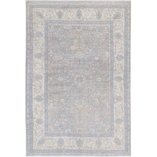 Hand Knotted Ivory, Light Blue, Gray Wool Area Rug | Ornamental Floral Small Rug