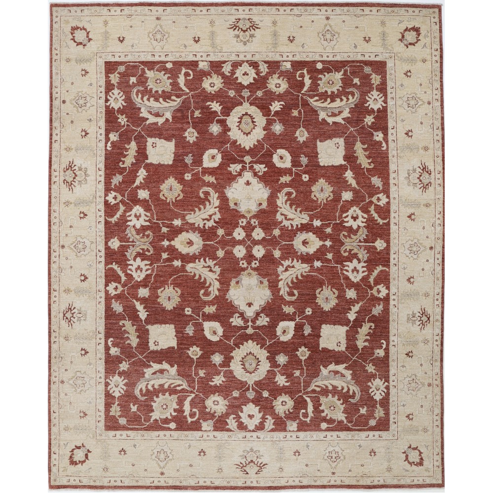 Hand Knotted Floral Area Rug with Red Field and Beige Border | Turkish Wool Carpet for Home Decor Hand Knotted Floral Area Rug with Red Field and Beige Border | Turkish Wool Carpet for Home Decor