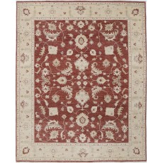 Hand Knotted Floral Area Rug with Red Field and Beige Border | Turkish Wool Carpet for Home Decor