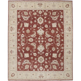 Hand Knotted Floral Area Rug with Red Field and Beige Border | Turkish Wool Carpet for Home Decor