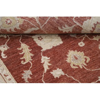 Hand Knotted Floral Area Rug with Red Field and Beige Border | Turkish Wool Carpet for Home Decor