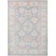 Handknotted Oushak Rug, Light Blue and Ivory Wool Carpet with Soft Peach Geometric Motifs, Vintage Style Rug for Living Room Handknotted Oushak Rug, Light Blue and Ivory Wool Carpet with Soft Peach Geometric Motifs, Vintage Style Rug for Living Room