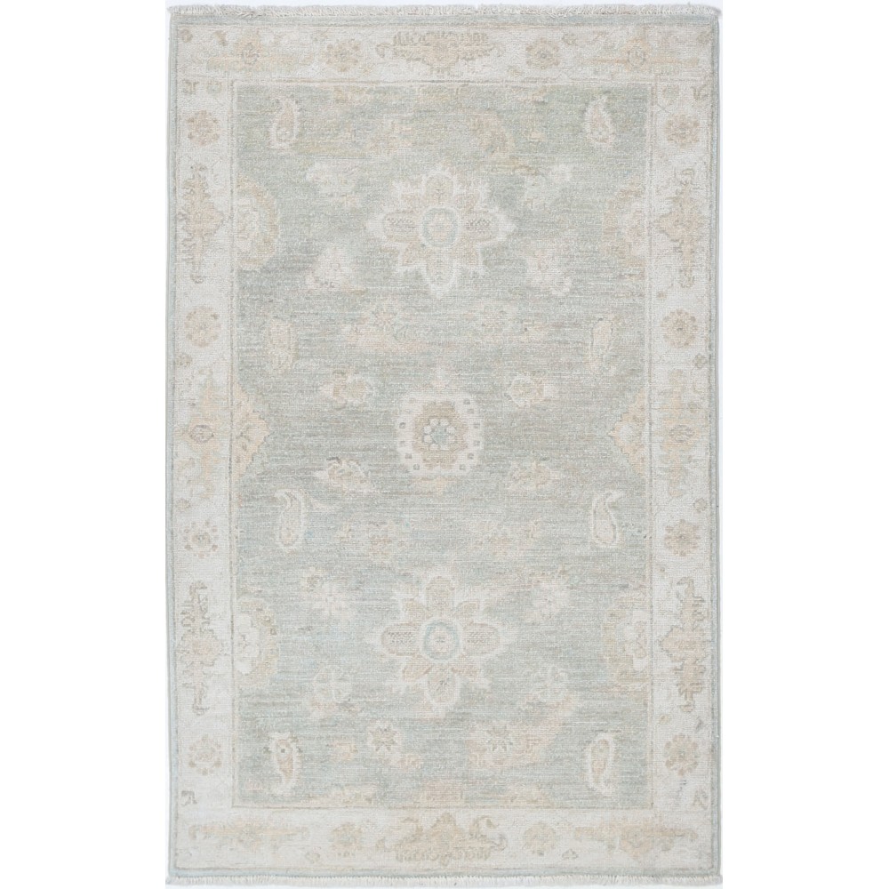 Hand Knotted Beige, Light Blue Oushak Accent Rug with Floral Design | 100% Wool Hand Knotted Beige, Light Blue Oushak Accent Rug with Floral Design | 100% Wool