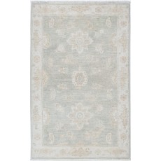 Hand Knotted Beige, Light Blue Oushak Accent Rug with Floral Design | 100% Wool