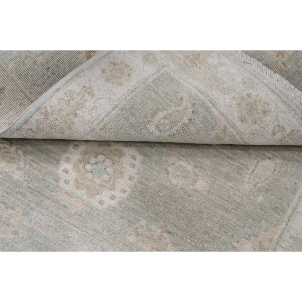 Hand Knotted Beige, Light Blue Oushak Accent Rug with Floral Design | 100% Wool Hand Knotted Beige, Light Blue Oushak Accent Rug with Floral Design | 100% Wool