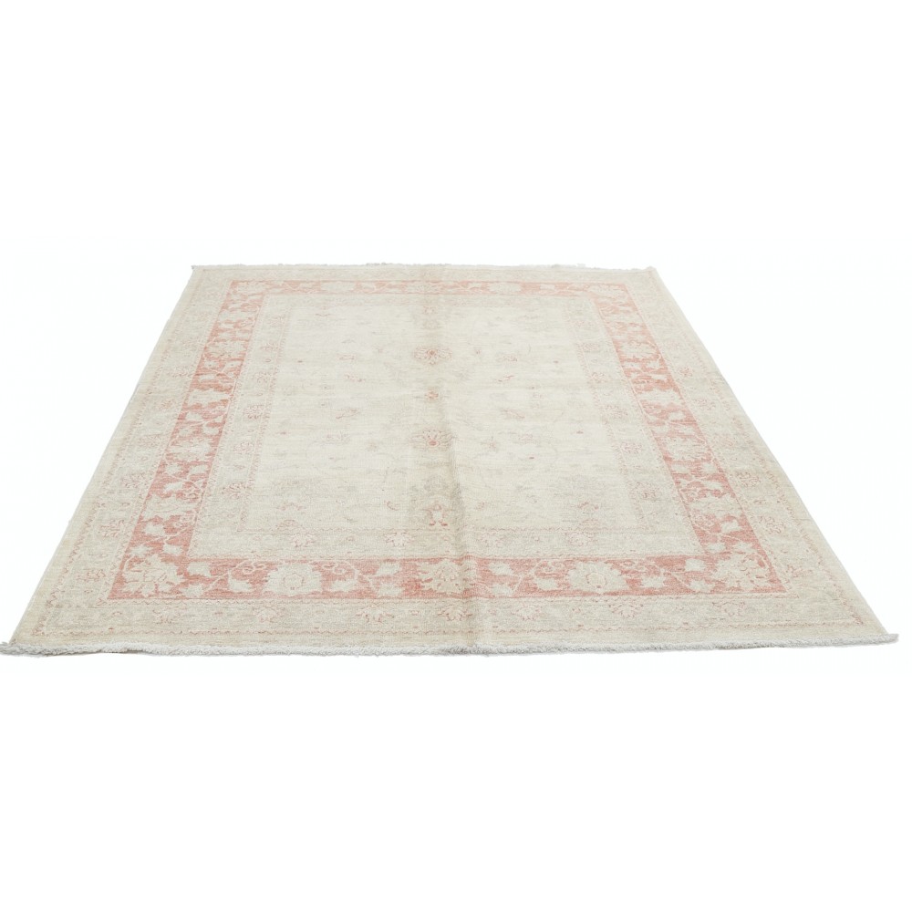 Hand Knotted Floral Area Rug with Red Field and Ivory Border | Turkish Oushak Wool Carpet Hand Knotted Floral Area Rug with Red Field and Ivory Border | Turkish Oushak Wool Carpet