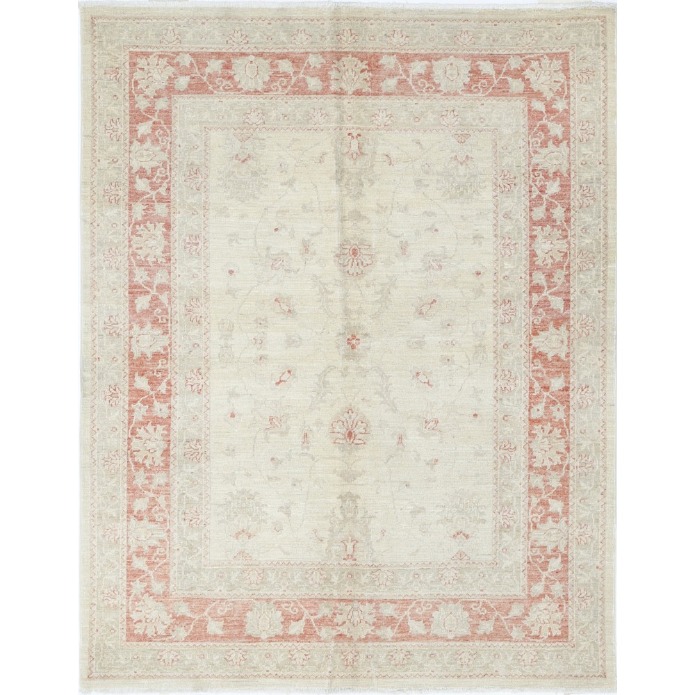 Hand Knotted Floral Area Rug with Red Field and Ivory Border | Turkish Oushak Wool Carpet Hand Knotted Floral Area Rug with Red Field and Ivory Border | Turkish Oushak Wool Carpet