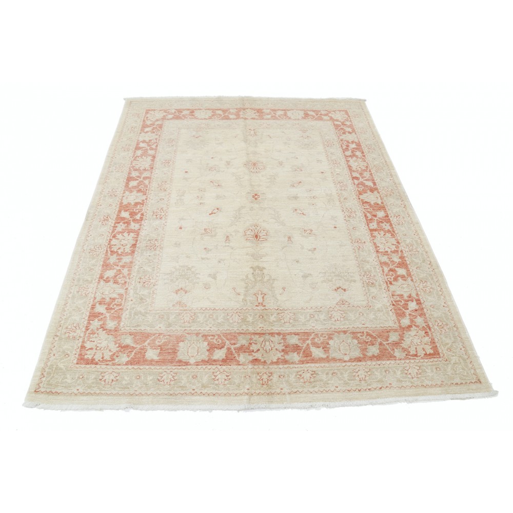 Hand Knotted Floral Area Rug with Red Field and Ivory Border | Turkish Oushak Wool Carpet Hand Knotted Floral Area Rug with Red Field and Ivory Border | Turkish Oushak Wool Carpet