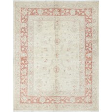 Hand Knotted Floral Area Rug with Red Field and Ivory Border | Turkish Oushak Wool Carpet