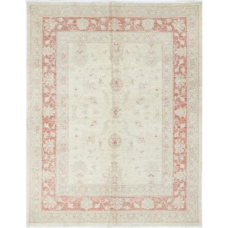 Hand Knotted Floral Area Rug with Red Field and Ivory Border | Turkish Oushak Wool Carpet
