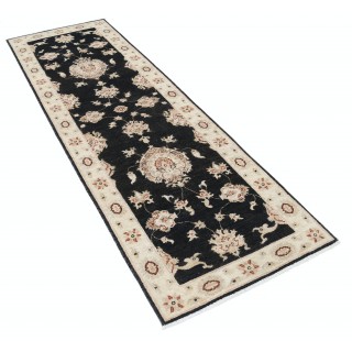 Black, Beige Runner Rug for Corridor | Hand Knotted Runner Rug for Hallway | Floral Kitchen Rug