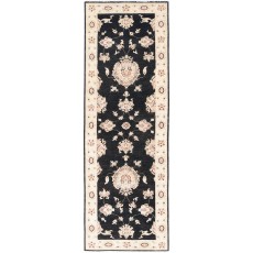 Black, Beige Runner Rug for Corridor | Hand Knotted Runner Rug for Hallway | Floral Kitchen Rug