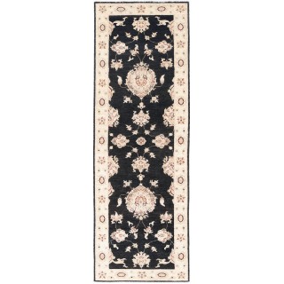 Black, Beige Runner Rug for Corridor | Hand Knotted Runner Rug for Hallway | Floral Kitchen Rug