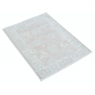 Hand Knotted Beige Wool Oushak Accent Rug with All-Over Floral Design