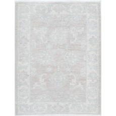 Hand Knotted Beige Wool Oushak Accent Rug with All-Over Floral Design