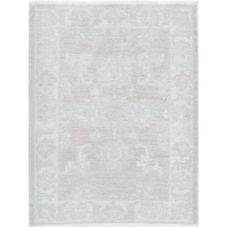 Hand Knotted Beige Wool Oushak Accent Rug with All-Over Floral Design