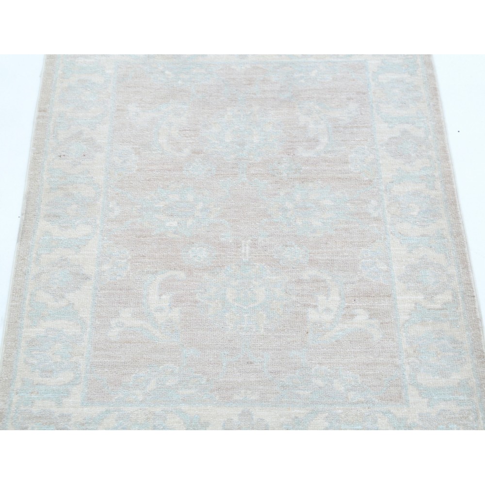 Hand Knotted Beige Wool Oushak Accent Rug with All-Over Floral Design Hand Knotted Beige Wool Oushak Accent Rug with All-Over Floral Design