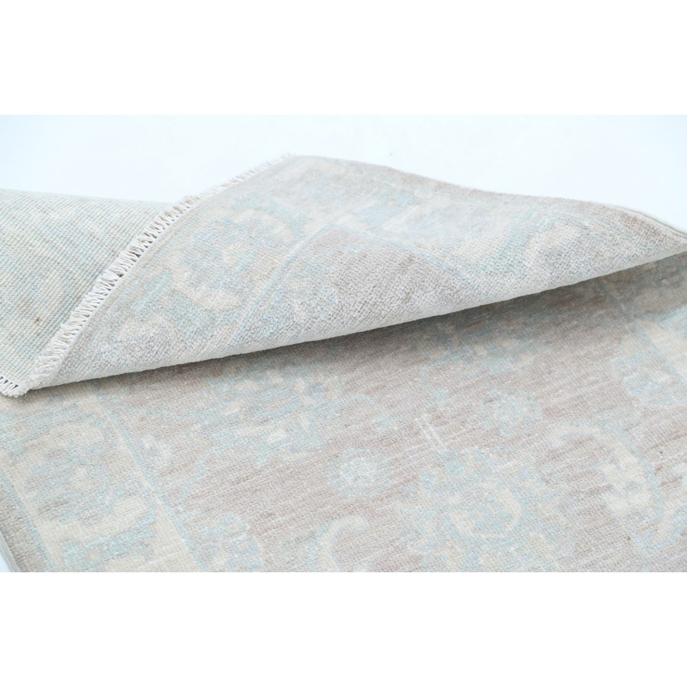 Hand Knotted Beige Wool Oushak Accent Rug with All-Over Floral Design Hand Knotted Beige Wool Oushak Accent Rug with All-Over Floral Design