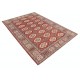 Hand Knotted Red, Ivory and Navy Blue Turkish Wool Area Rug with Repeating Geometric Design Hand Knotted Red, Ivory and Navy Blue Turkish Wool Area Rug with Repeating Geometric Design