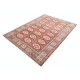 Hand Knotted Red, Ivory and Navy Blue Turkish Wool Area Rug with Repeating Geometric Design Hand Knotted Red, Ivory and Navy Blue Turkish Wool Area Rug with Repeating Geometric Design
