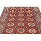 Hand Knotted Red, Ivory and Navy Blue Turkish Wool Area Rug with Repeating Geometric Design Hand Knotted Red, Ivory and Navy Blue Turkish Wool Area Rug with Repeating Geometric Design