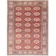 Hand Knotted Red, Ivory and Navy Blue Turkish Wool Area Rug with Repeating Geometric Design Hand Knotted Red, Ivory and Navy Blue Turkish Wool Area Rug with Repeating Geometric Design