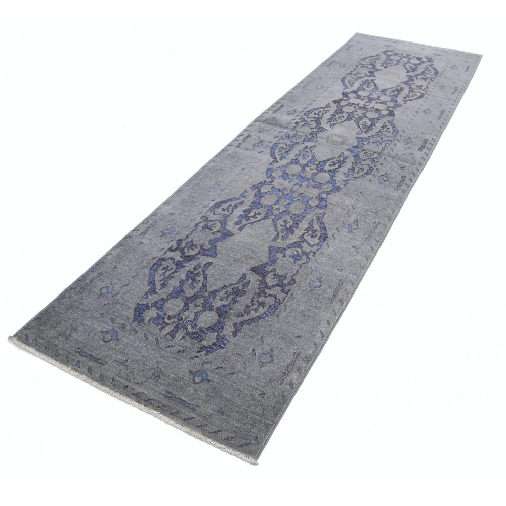 Hand Knotted Hallway Runner Rug for Corridor | Gray, Blue Wool Runner Rug | Kitchen Rug Hand Knotted Hallway Runner Rug for Corridor | Gray, Blue Wool Runner Rug | Kitchen Rug