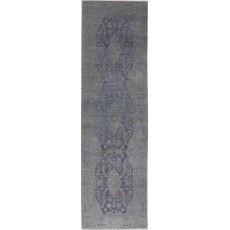 Hand Knotted Hallway Runner Rug for Corridor | Gray, Blue Wool Runner Rug | Kitchen Rug