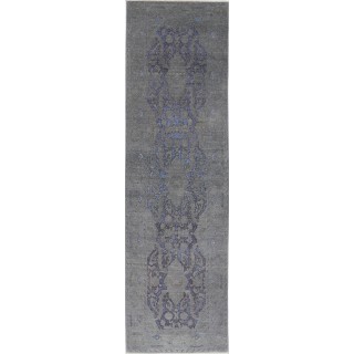 Hand Knotted Hallway Runner Rug for Corridor | Gray, Blue Wool Runner Rug | Kitchen Rug