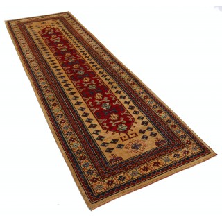 Hand Knotted Red, Navy Blue, Beige Runner Rug | Tribal Style Hallway Rug | Stair Rug | Wool Corridor Rug