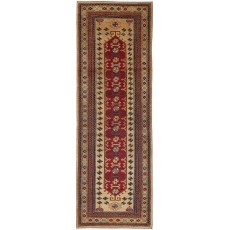 Hand Knotted Red, Navy Blue, Beige Runner Rug | Tribal Style Hallway Rug | Stair Rug | Wool Corridor Rug