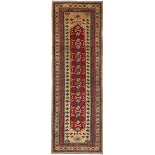 Hand Knotted Red, Navy Blue, Beige Runner Rug | Tribal Style Hallway Rug | Stair Rug | Wool Corridor Rug