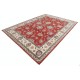 Hand Knotted Floral Area Rug with Red Field and Ivory Border | Traditional Oushak Wool Carpet