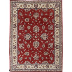 Hand Knotted Floral Area Rug with Red Field and Ivory Border | Traditional Oushak Wool Carpet