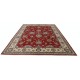 Hand Knotted Floral Area Rug with Red Field and Ivory Border | Traditional Oushak Wool Carpet