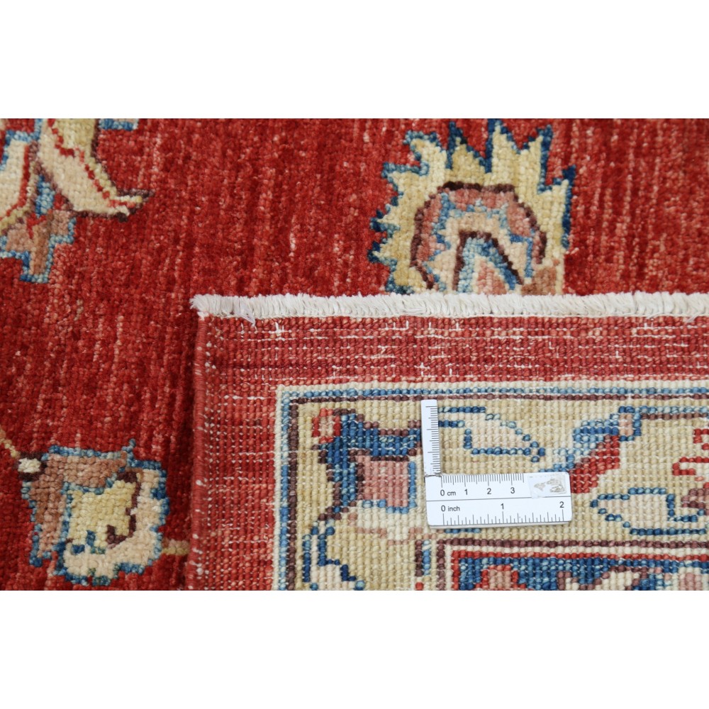 Hand Knotted Floral Area Rug with Red Field and Ivory Border | Traditional Oushak Wool Carpet