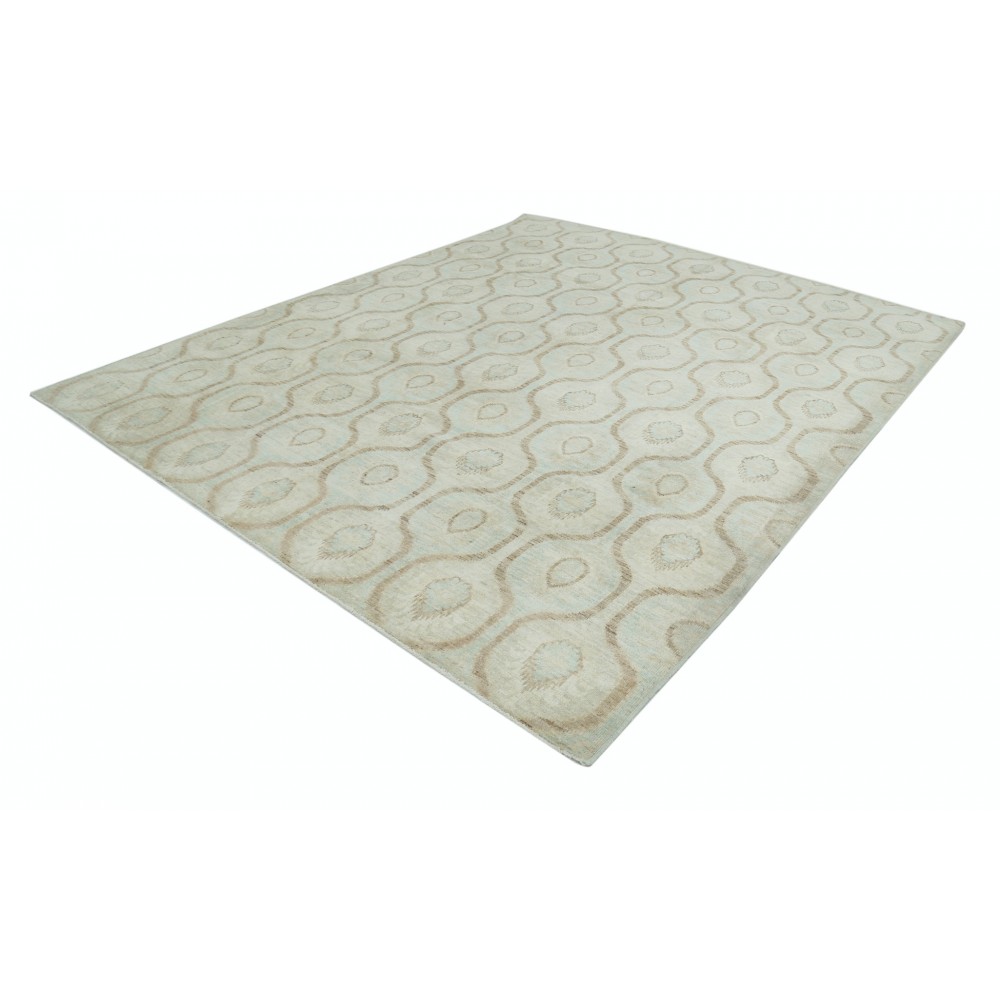 Hand Knotted Trellis Rug, Beige and Light Blue Area Rug, Geometric Pattern Carpet | 100% Wool Hand Knotted Trellis Rug, Beige and Light Blue Area Rug, Geometric Pattern Carpet | 100% Wool