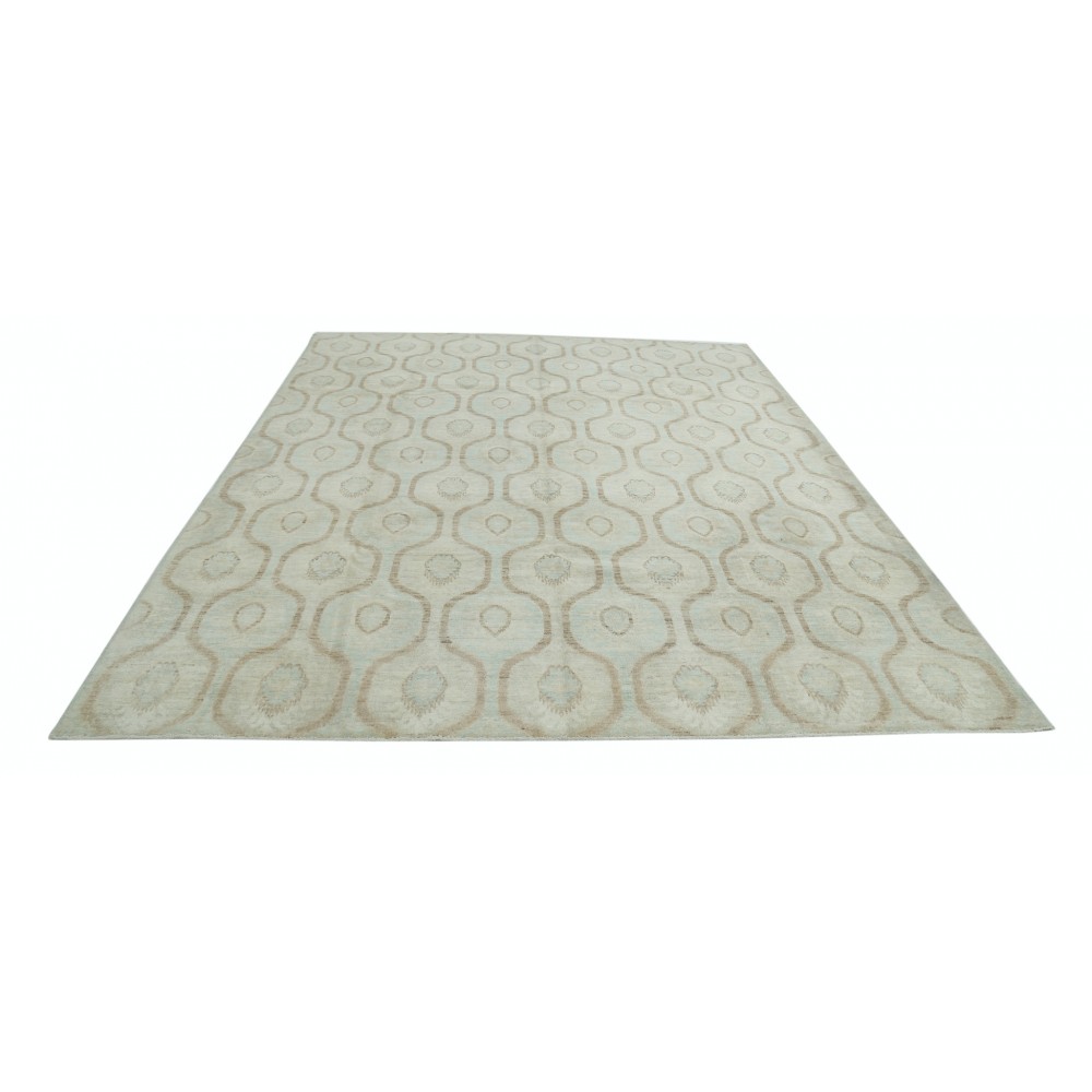Hand Knotted Trellis Rug, Beige and Light Blue Area Rug, Geometric Pattern Carpet | 100% Wool Hand Knotted Trellis Rug, Beige and Light Blue Area Rug, Geometric Pattern Carpet | 100% Wool