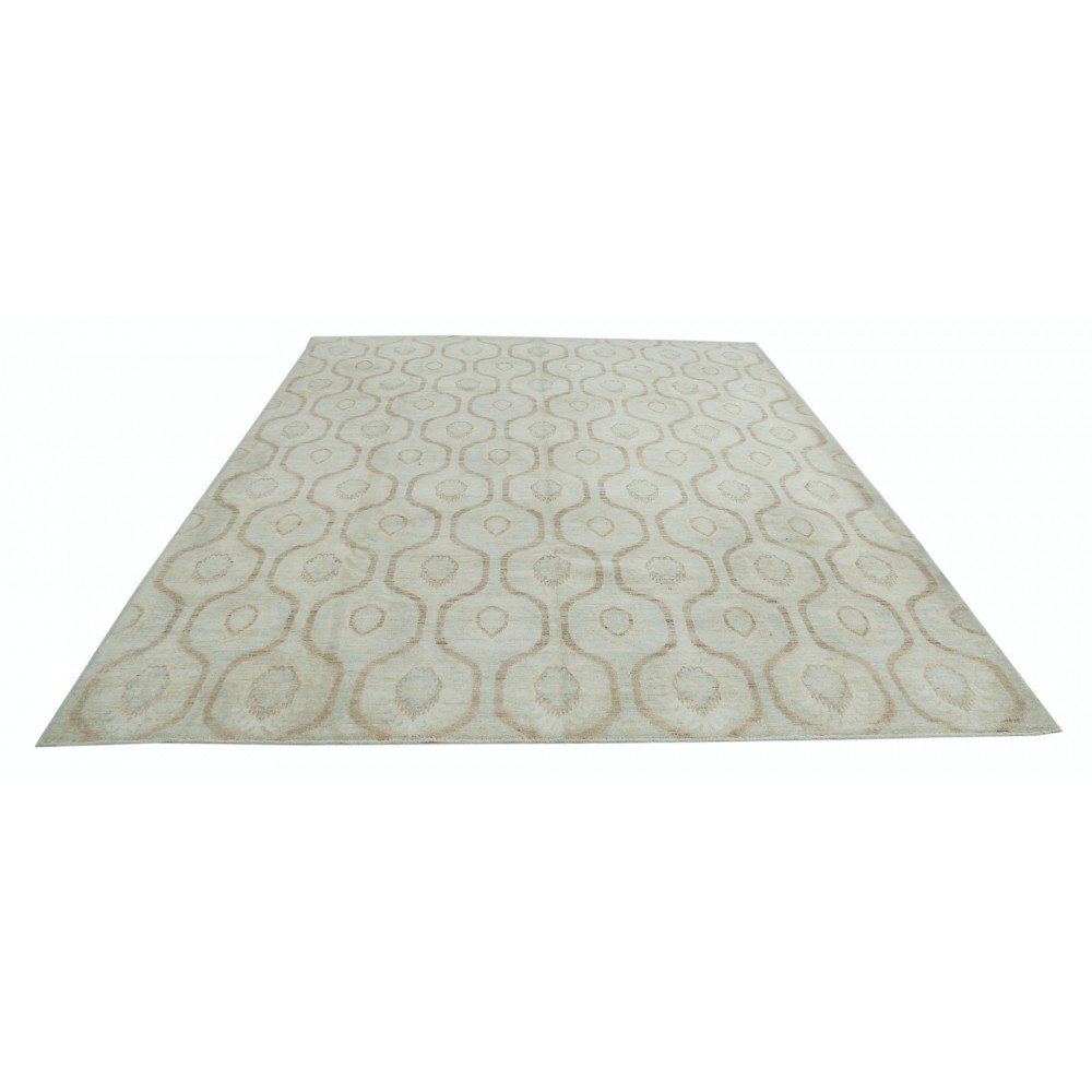 Hand Knotted Trellis Rug, Beige and Light Blue Area Rug, Geometric Pattern Carpet | 100% Wool Hand Knotted Trellis Rug, Beige and Light Blue Area Rug, Geometric Pattern Carpet | 100% Wool