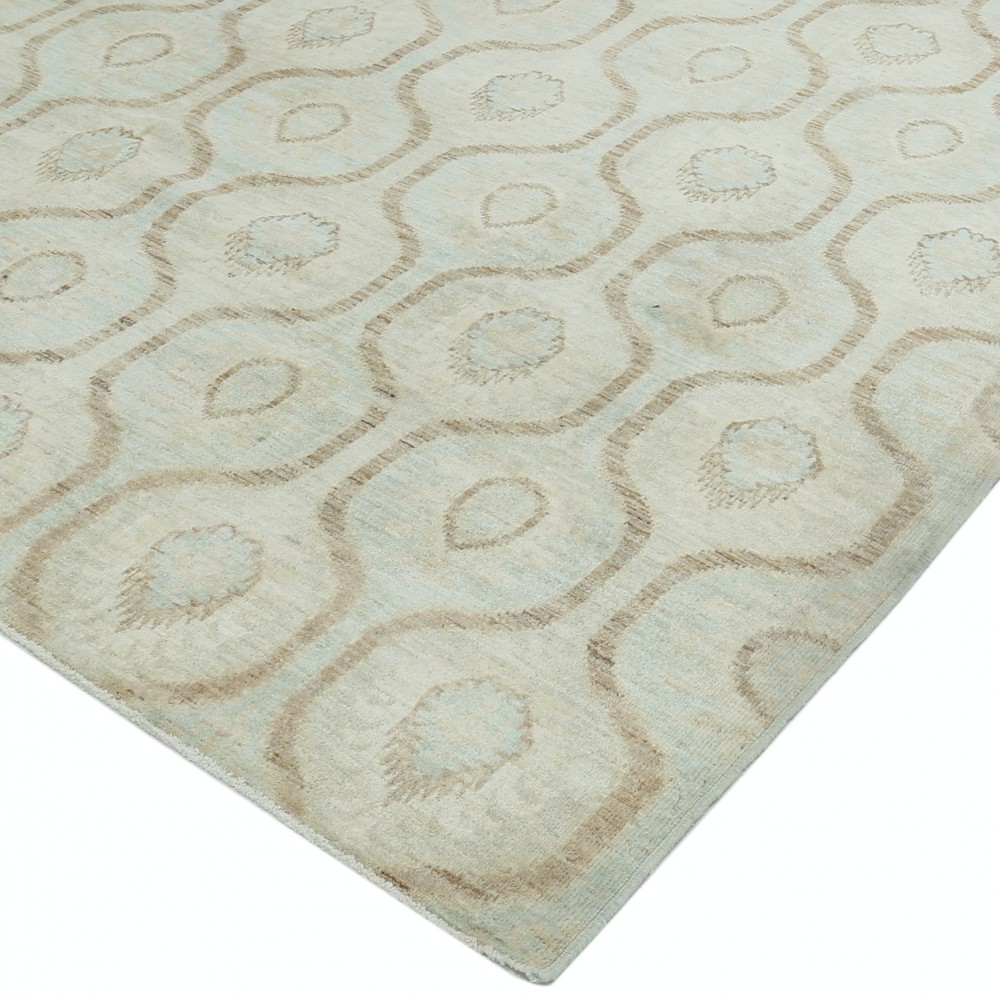 Hand Knotted Trellis Rug, Beige and Light Blue Area Rug, Geometric Pattern Carpet | 100% Wool Hand Knotted Trellis Rug, Beige and Light Blue Area Rug, Geometric Pattern Carpet | 100% Wool