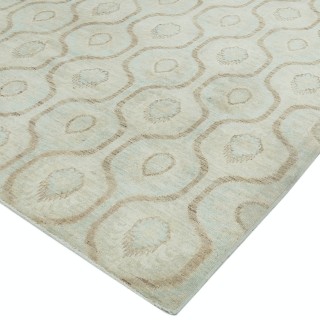 Hand Knotted Trellis Rug, Beige and Light Blue Area Rug, Geometric Pattern Carpet | 100% Wool