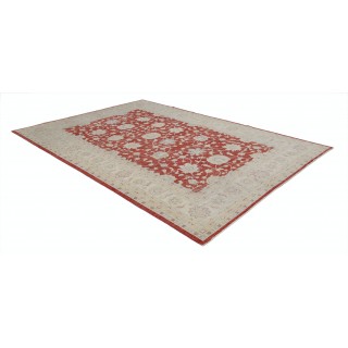 Hand Knotted Floral Oushak Area Rug with Red Field and Ivory Border | Wool Carpet for Home Decor