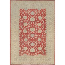 Hand Knotted Floral Oushak Area Rug with Red Field and Ivory Border | Wool Carpet for Home Decor