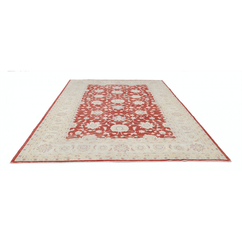 Hand Knotted Floral Oushak Area Rug with Red Field and Ivory Border | Wool Carpet for Home Decor Hand Knotted Floral Oushak Area Rug with Red Field and Ivory Border | Wool Carpet for Home Decor