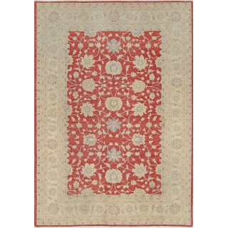 Hand Knotted Floral Oushak Area Rug with Red Field and Ivory Border | Wool Carpet for Home Decor