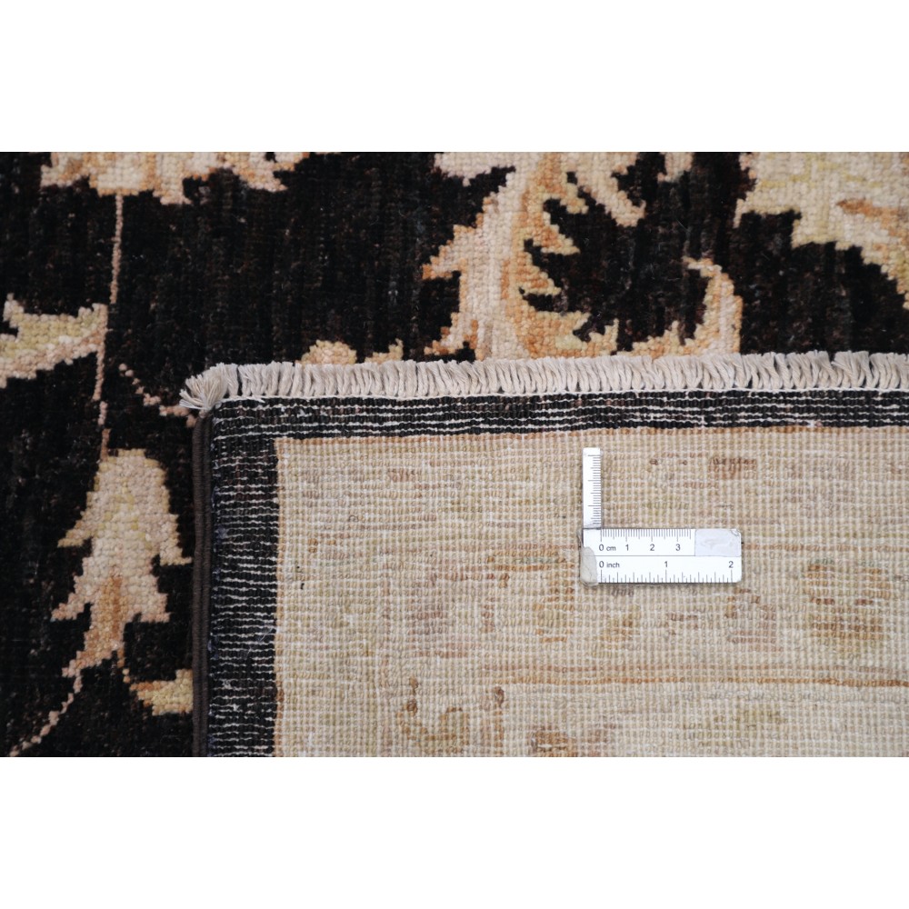 Hand Knotted Floral Oushak Large Area Rug with Black Field and Beige Border | 100% Wool Hand Knotted Floral Oushak Large Area Rug with Black Field and Beige Border | 100% Wool