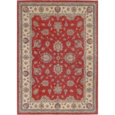 Hand Knotted Red Area Rug, Ivory Border Wool Floor Rug, Traditional Floral Carpet