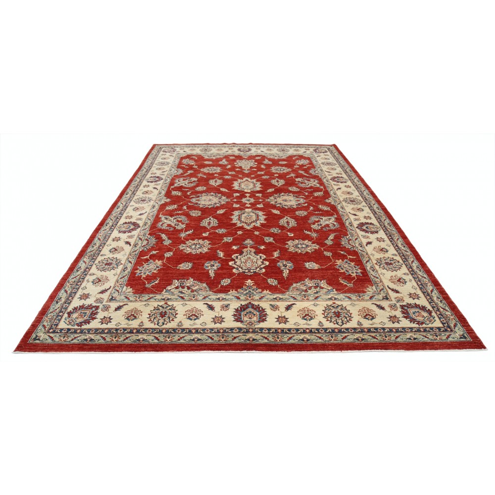 Hand Knotted Red Area Rug, Ivory Border Wool Floor Rug, Traditional Floral Carpet Hand Knotted Red Area Rug, Ivory Border Wool Floor Rug, Traditional Floral Carpet